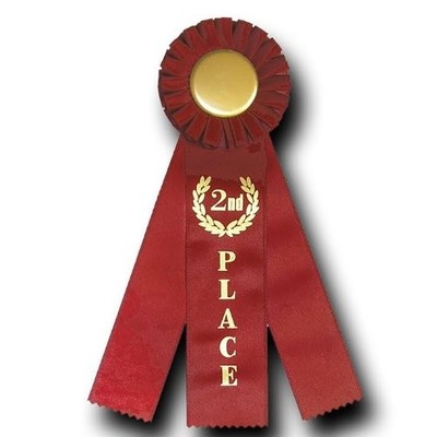 Rosette Award Ribbon 2nd Place - 3 Streamer {Red} Red 