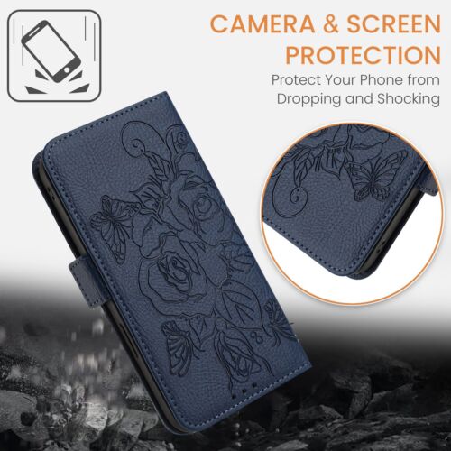 Emboss Rose Leather Card Wallet Bag Stand Case Cover Hot Women For Various Phone - Picture 12 of 24