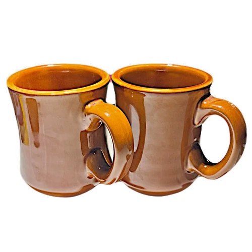Pair REGO Restaurant Diner Ware Brown Coffee Mugs Cups Heavy Set of 2 C688-07