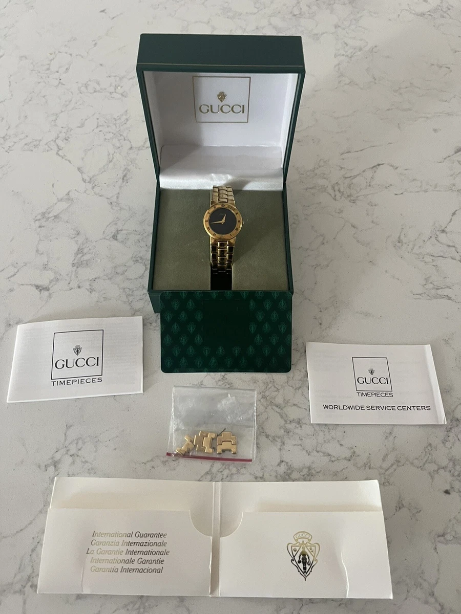 Vintage GUCCI Ladies Watch 3300.2 L 18K Gold Plated Black Dial
