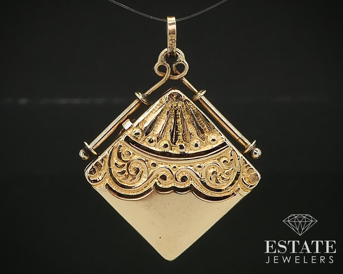 Antique Victorian 14k Yellow Gold Engraved Square Locket