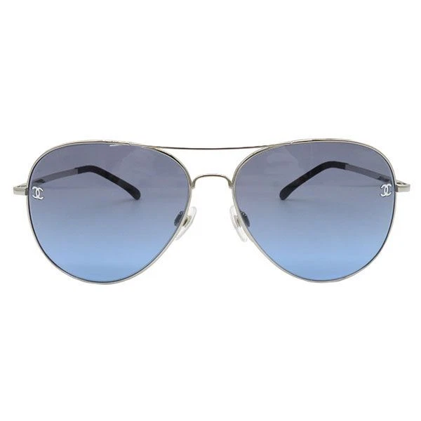 CHANEL Pilot Sunglasses 4189-T-Q c.124/S2 silver navy mirror lens