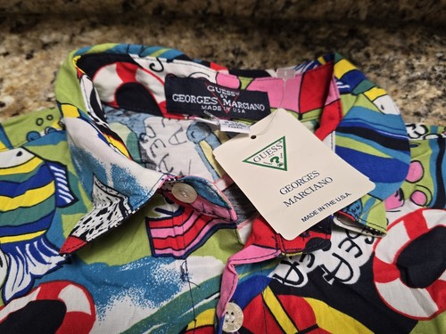 VTG 90s GUESS by Georges Marciano Short Sleeve Button Down USA SZ LARGE NEW - Picture 3 of 7
