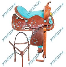 Floral Tooled Western Leather Brown Horse Saddle With Tack Set 10"-18" Inch