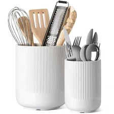 2-Pack Ceramic Utensil Holders – Large & Small Durable Modern Kitchen Crocks