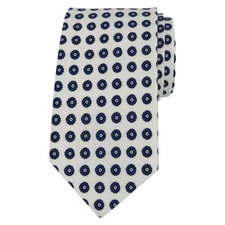 BEDFORD BROOME Mens Cotton Neck Tie White Navy Foulard Print 2.75 Slim Necktie