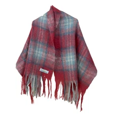 St Albans Pure Mohair Pile Fringed Checked Oversized Scarf Shawl Australia NWOT