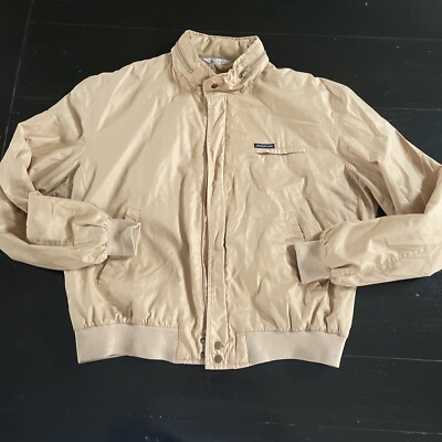 80s Vtg Members Only Bomber Jacket Sz 46 Tan Cafe Racer Lined Rainbow Tag Hood