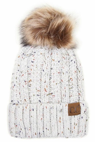 C.C Women's Confetti Fuzzy Lining Warm Knit Beanie Hat with Faux Fur Pom Pom - Picture 8 of 14
