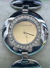 Liz Claiborne Rhinestone Bezel Silver Tone Circle Women s Quartz Watch