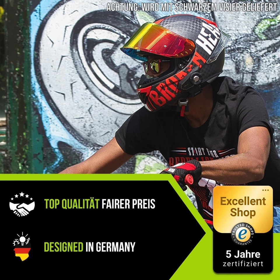 Broken Head Integralhelm BeProud Race Pro Carbon Rot + Schwarzes Visier - Bild 3 von 4