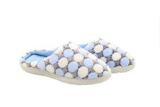 ShuCentre Ladies Fleece Lined Memory Foam Slippers Mules With Blue Polka Dot