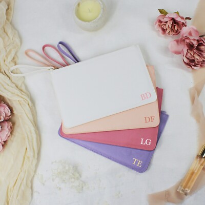 Personalised Wedding Clutch Bag with Initials Wristlet Strap