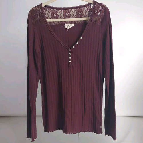 Ralph Lauren Denim & Supply Textured Knit Longsleeve Shirt Plum Lace Detail XL