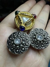 Vintage Set of 3 Round Dome Button Covers,1 Signed NONY New York