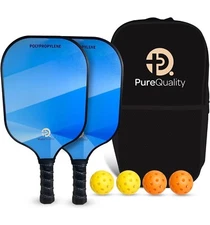 Pickleball Paddles PureQuality Set of 2, 4 Balls & cary bag for beginners & Pros