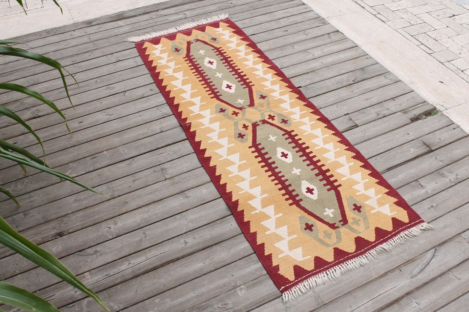 Tapis jaune de cuisine couloir couloir couloir couloir couloir turc taille 1 x 5 - Photo 2/4