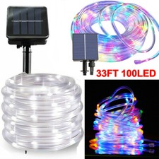 33FT 100 LED Solar Rope Tube Lights Waterproof String Light Outdoor Garden Lamp