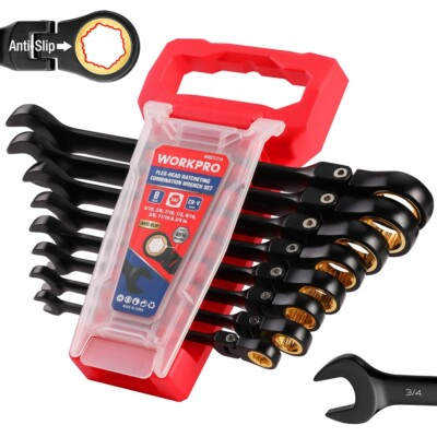 #ad WORKPRO 8PC Flex Head Ratcheting Wrench Set SAE 5 16 3 4quot; Anti slip Set 72 Teeth $44.99