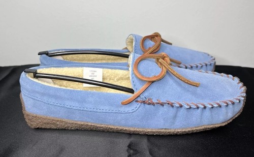 Lands’ End Bayshore Blue Suede Moccasin Slip On Shoes Light Blue Women’s Size 9M - Picture 3 of 24