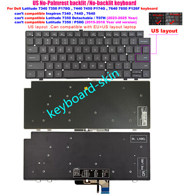 New US Keyboard For Dell Latitude 7350 P178G 7450 P174G 7650 P126F laptop 