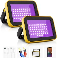 2Pack Rechargeable LED UV Work Light Portable Stage Black Light Party Camping US