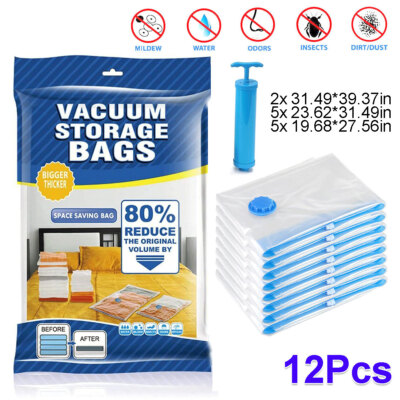 12 x Jumbo Vacuum Storage Bags Travel Space Saver Garment Seal Clothes Hand US