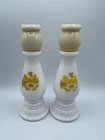 Vintage Milk glass White Butterfly Daisy Yellow Orange Candle Holders 8”1970’s