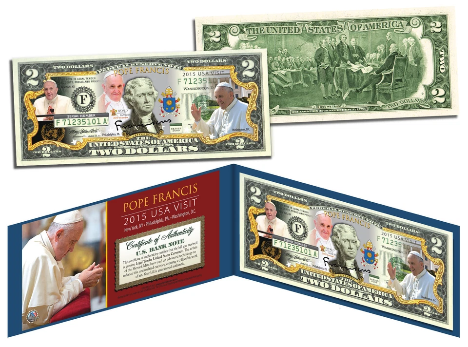 POPE FRANCIS 2015 USA Visit Papal $2 Bill US Genuine Legal Tender with Display - Image 3 of 3