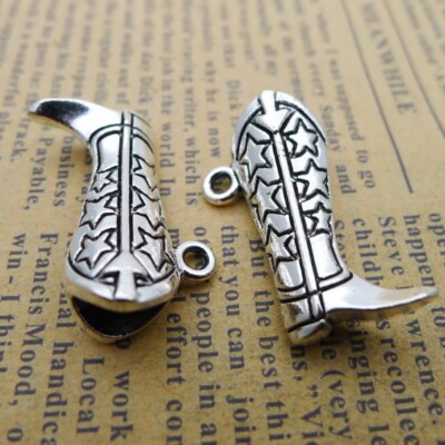 BULK 50Pcs Cowboy Boot Charms DIY Jewelry Making Pendant Antique Silver