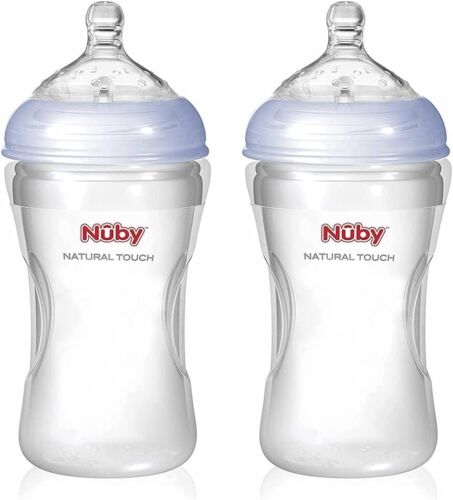 2 x Nuby 300ml Squeezy Silicone Bodied Baby Bottle, Breast-Like Nipple Teat, 3m+ - Picture 1 of 3