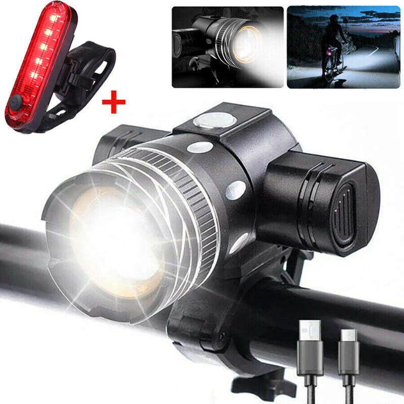 2 Sets USB Rechargeable LED Bicycle Headlight Bike Front Rear Lamp Cycling Light - Image 2 of 4