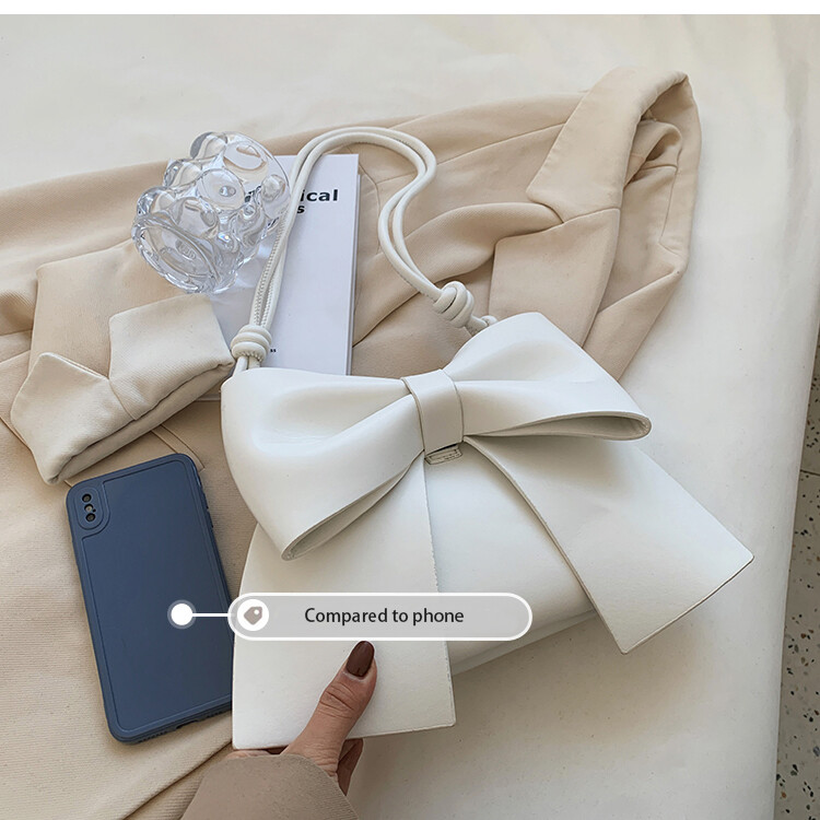 Big Bow Handbag Small White Crossbody Bag Soft PU Leather