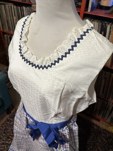 Vintage 60s size 20 long dress plaid skirt with white fringed sleeveless too NM - Picture 4 of 9