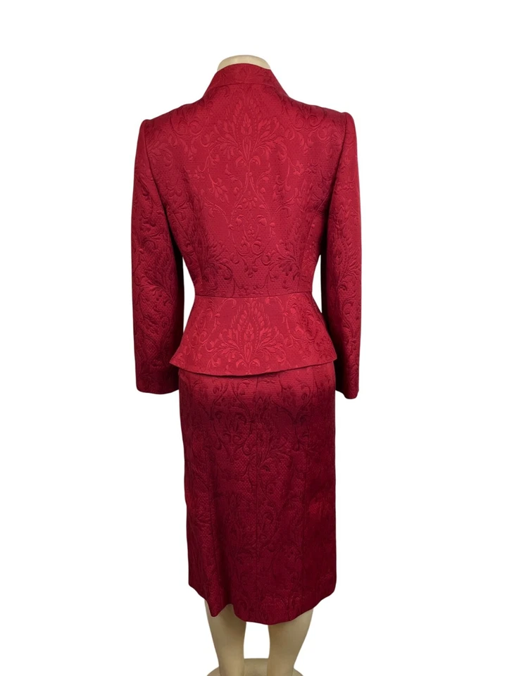 Traje Blazer De Colección Christian Dior Para Mujer Rojo Floral Falda y Sin Cuello Talla 6 Foto 4 de 4