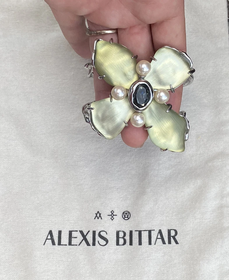 100% подлинный Alexis Bittar шалфей Ombré Lucite, жемчуг цветок манжеты браслет $395