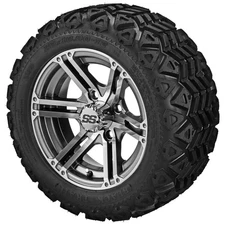 (4) Golf Cart 20x10-12 Black Trail A/T Tires on 12x6 Gunmetal Gray Yukon Wheels