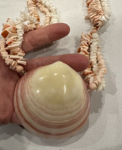 Vintage Puka chip Pink Shell Statement Necklace 24 In Beach Boho - 第 5/10 張圖片
