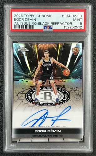 EGOR DEMIN PSA 9 2025 TOPPS CHROME CERTIFIED ROOKIE BLACK REFRACTOR AUTO RC 6/10