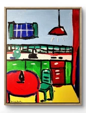 Original Art Cozy Kitchen 14x11 Colorful Modern Art Acrylic Painting on Canvas
