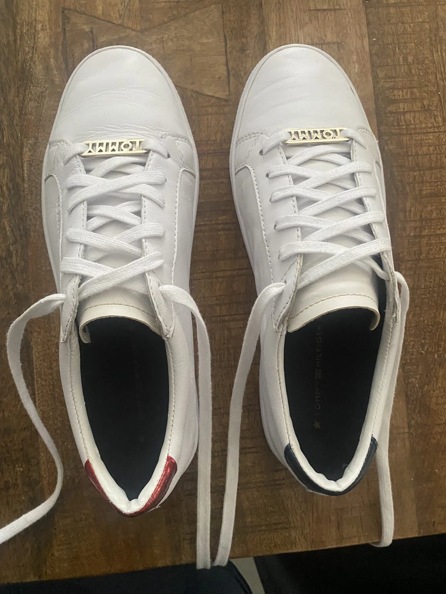 Tommy Hilfiger women’s essential white leather sneakers sz38 EUC