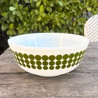 PYREX #404 Green Polka Dot Vintage Large Serving/Mixing Bowl 4 Quarts Milk Glass