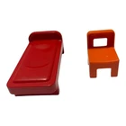 Vintage Playmobil Furniture Red Bed And Orange Chair Toy Dollhouse