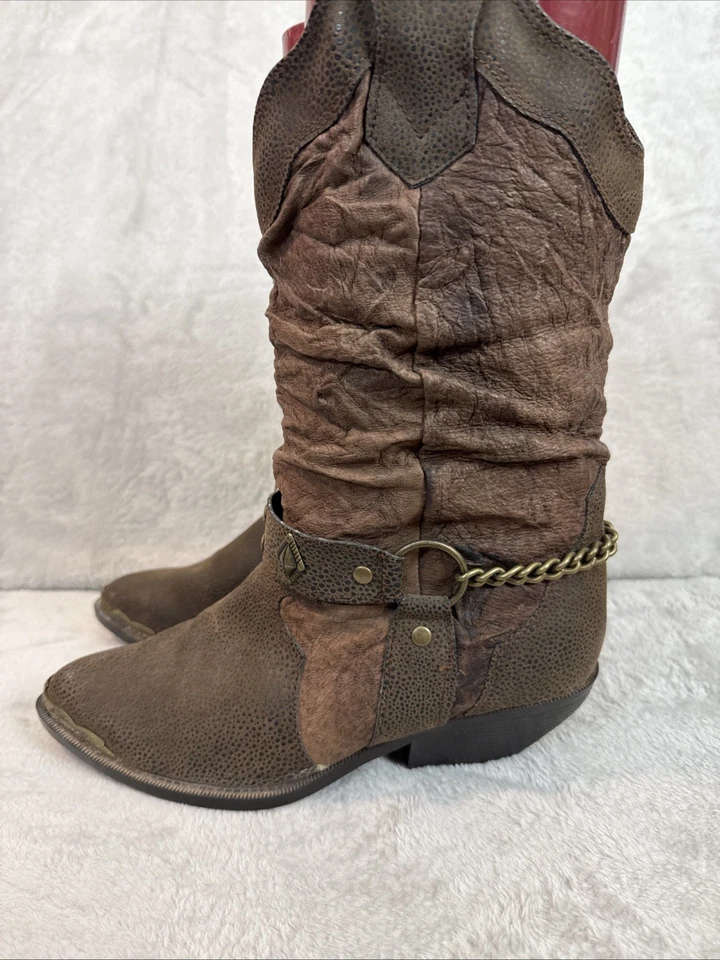 THE LEATHER COLLECTION Marrón Arnés Slouch Punta de Metal Botas de Vaquero Western 7.5 Foto 3 de 4