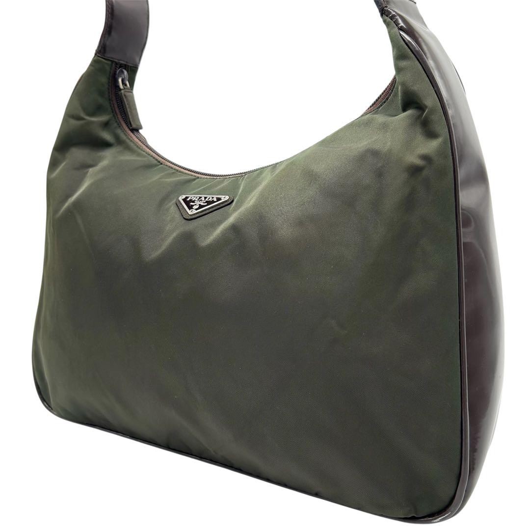 Prada nylon half moon cres crossbody bag with triangular plate in excellent condition