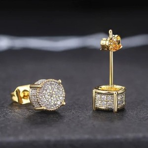 Authentic Iced Out Stud Earrings Gold Plated With Cubic Zirconia Hip Hop Jewelry Men Women