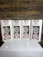 BIBS Pacifiers Size 2 6 months Round Color Collection Grey/Pink Lot Of 4 8
