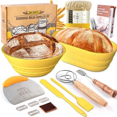 Sourdough Bread Baking Supplies 34 OZ Sourdough starter kit with 2 Bread Proo...