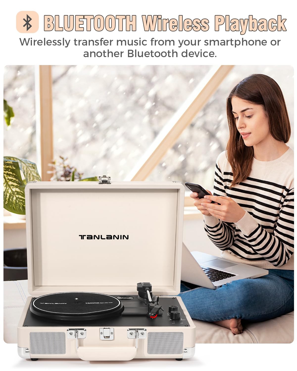 Record Player with Enhanced Speakers 3-Speed Bluetooth Suitcase Portable Viny...