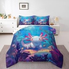 Cute Axolotl Bedding Set for Boys Girls Bedroom,Cartoon Salamander Down Comfo...